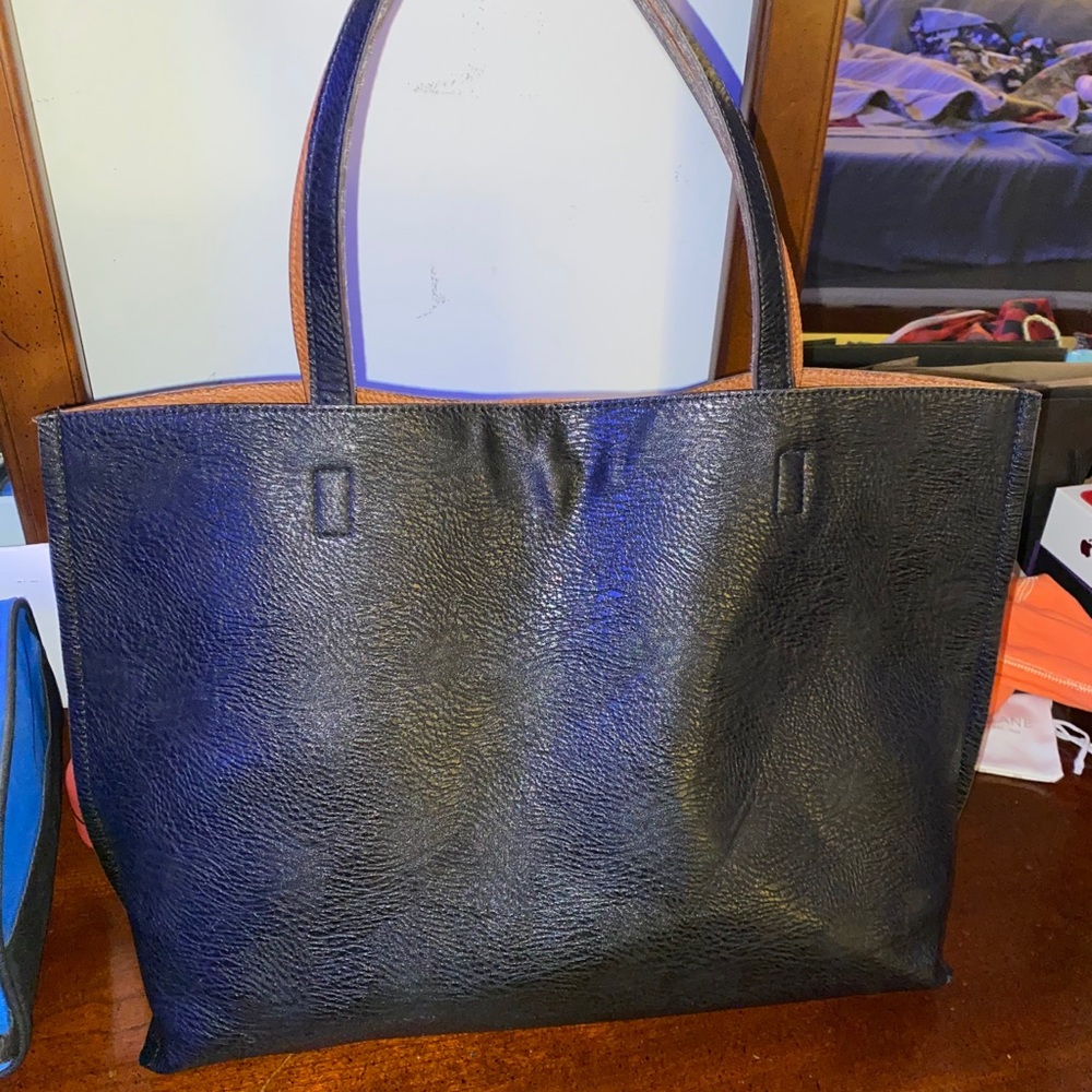 Reversible Faux Leather Tote & Wristlet